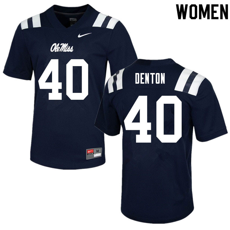 Women #40 Jalen Denton Ole Miss Rebels College Football Jerseys Sale-Navy